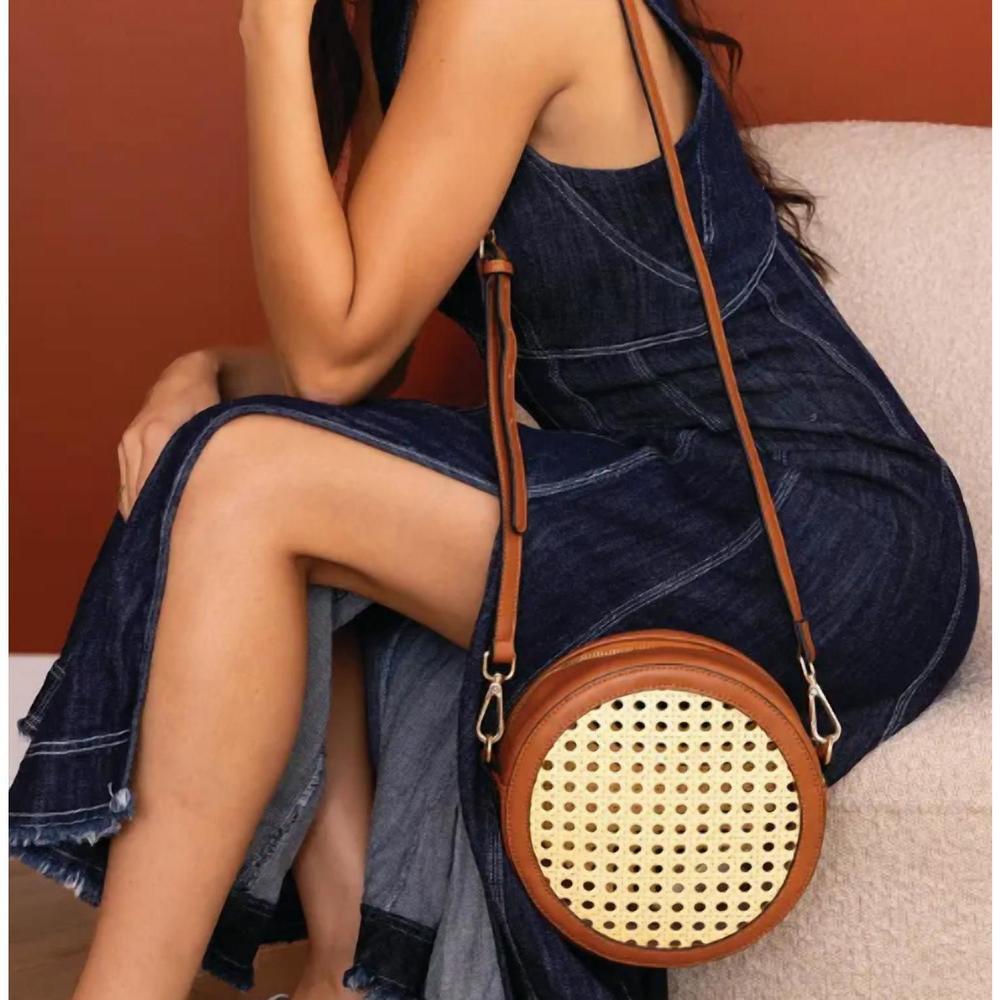 NEW JEN & CO. the francis rattan bohemian crossbody bag in natural/brown - Picture 5 of 5